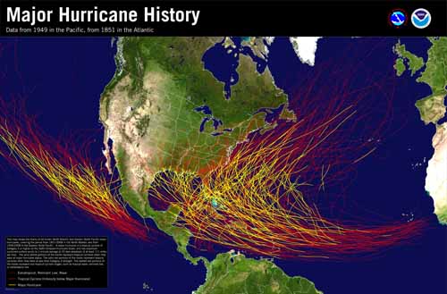 Hurricane Paths 1858 to 2008